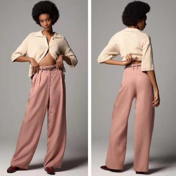 NEW Anthropologie Mare Mare Belted Wide-Leg Trousers Pink...